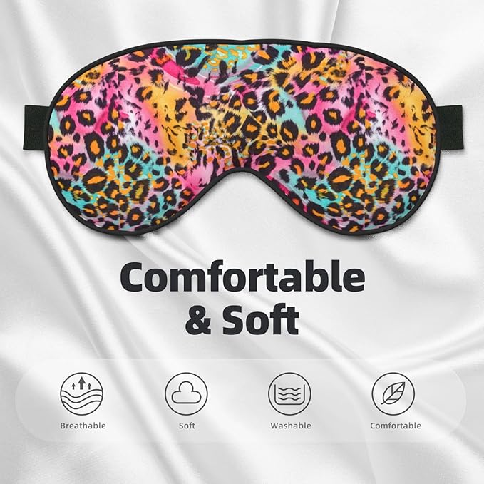 Sleep Eye Mask Pink Blue Leopard Sleep Mask for Women Men Comfortable Eye Mask with Adjustable Strap Soft Eye Cover Blindfold for Travel Yoga Nap Shift Work - Bloomnest