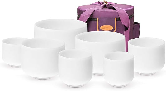 TOPFUND 6-12 inch 432Hz Chakra Set of 7 Crystal Singing Bowls with Heavy Duty Carrying Case and Mallets - Bloomnest