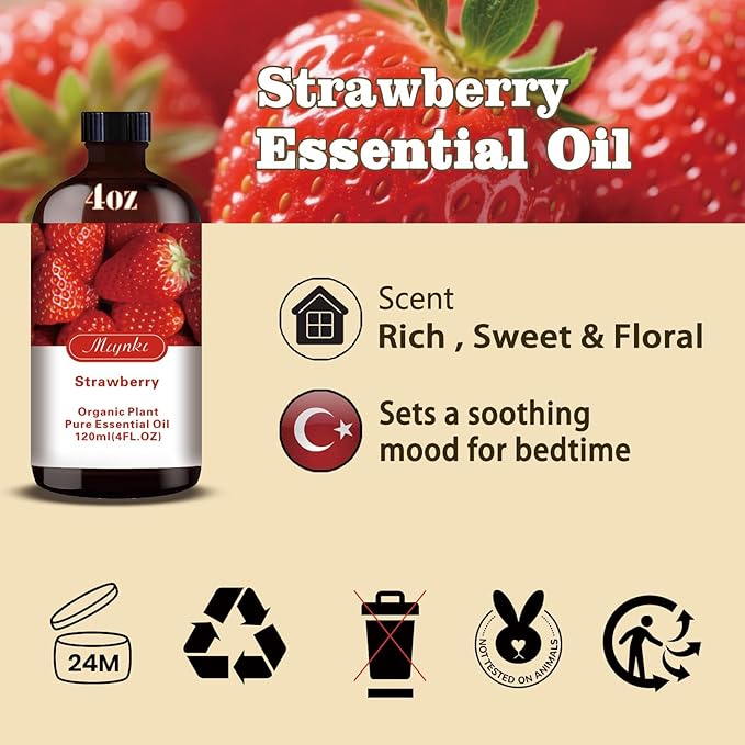 Strawberry Essential Oil-Strawberry Fragrance Oil 4.33oz (130ml)-100% Pure Natural Scent for Diffusers, Candles, Soap Making & Aromatherapy-Relaxing Home & Gift Essential Oil for Bath, Massage - Bloomnest