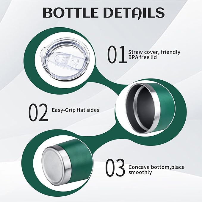 20oz Tumbler Bulk with Lid and Straw, Stainless Steel Double Wall Vacuum Insulated Travel Mug, Powder Coated Coffee Cups for Hot and Cold Drinks,Funny Gifts for Women Men(Dark green,1) - Bloomnest