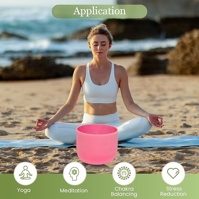 432HZ 8 Inchs C Note Red Frosted Crystal Singing Bowl for Meditation Healing Yoga Chakra Quartz Crystal Sound Bowls with Heavy Duty Carry Case and Rubber Mallet,Suede Striker,O-rings - Bloomnest