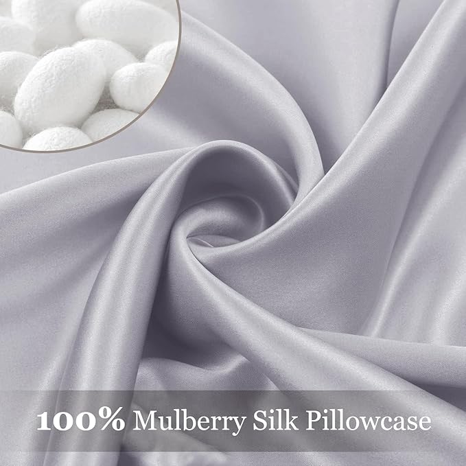 Adubor Silk Pillowcase 2 Pack for Hair and Skin with Hidden Zipper, Both Sides 23 Momme Silk Pillow Case (Silver Gray, Queen: 20''X30'') - Bloomnest