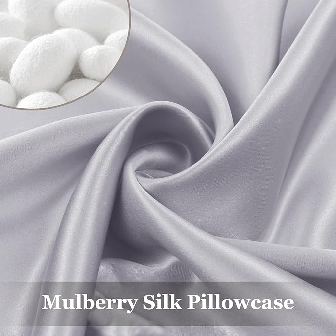 Adubor 100% Silk Pillowcase - Mulberry Silk Pillow Cases, 23 Momme 6A Grade Fibers, Silk Pillow Case for Hair and Skin Health, with Hidden Zipper (Standard 20''×26'', Silver Gray, 1PC) - Bloomnest