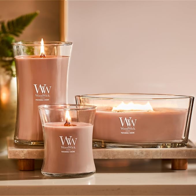 WoodWick Patchouli Crème Gifts for Women and Men, 9.7 oz Medium Hourglass Candle with Crackling Wick - Bloomnest