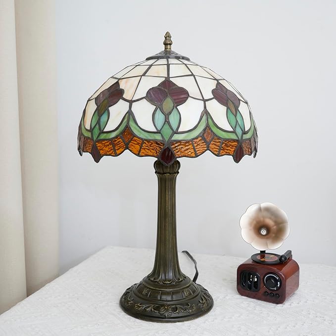 Red Tuilp Tiffany Lamp Stained Glass Table Lamps Antique Vintage Style Bedside Nightstand Nightstand Decor Living Room Bedroom Office Home Retro Bar Hotel 12 Inch Unique Flower Reading Desk Lamps - Bloomnest