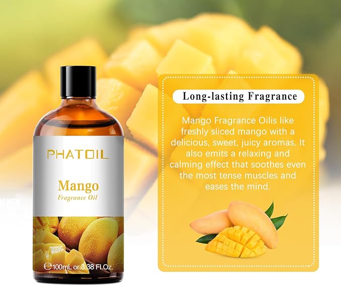 PHATOIL 3.38FL.OZ Mango Fragrance Oils for Aromatherapy, Essential Oils for Diffusers for Home, Perfect for Diffuser, Yoga, Skin Care, DIY Candle and Soap Making - 100ml - Bloomnest