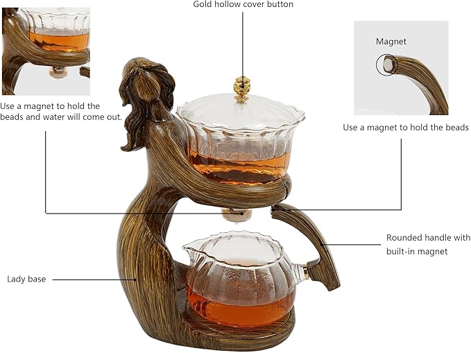 Semi Automatic Glass Teapot Set with 6 Small Cups, Magnetic Teapot with Infuser Tea Maker Machine for Homes, Offices, Gatherings (Coffee)