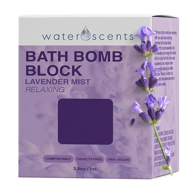Water Scents Lavender Mist Bath Bomb Block | Vegan, Cruelty-Free & Natural | Lavender Aromatherapy Bath Bomb for Stress Relief & Moisturizing | Handmade Spa Gift for Women, 3.5 oz - Bloomnest