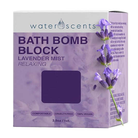 Water Scents Lavender Mist Bath Bomb Block | Vegan, Cruelty-Free & Natural | Lavender Aromatherapy Bath Bomb for Stress Relief & Moisturizing | Handmade Spa Gift for Women, 3.5 oz - Bloomnest