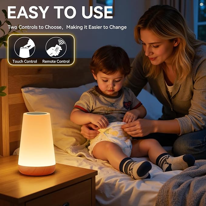 Auxmir LED Night Light Bedside Lamp Touch and Remote Control Dimmable Tabletop 13 RGB Colors Changing 5 Brightness Adjustable Rechargeable Portable Lamp for Baby Kids Nursery Bedroom Bathroom Camping - Bloomnest