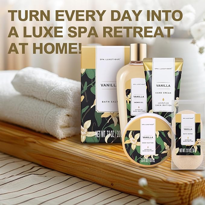 Spa Luxetique Spa Gift Baskets for Women - Vanilla Bath Set with Bubble Bath, Body Lotion Gift Set, Vanilla Spa Set, Birthday Woman Gifts, Mothers Day Gifts for Mom - Bloomnest
