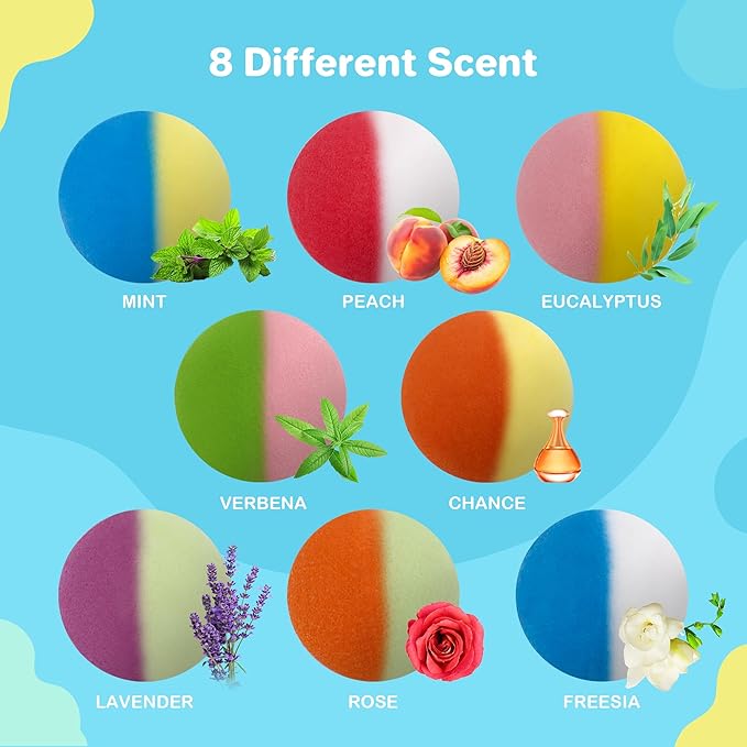 8PCS Kids' Bath Bomb Surprises, Charming Metal Gift Box, This Toy Bath Bombs Set Features Natural Organic Fizzy Bubble Bath Bombs, Ideal as Christmas Stocking Fillers for Girls, Boys, and Toddlers. - Bloomnest