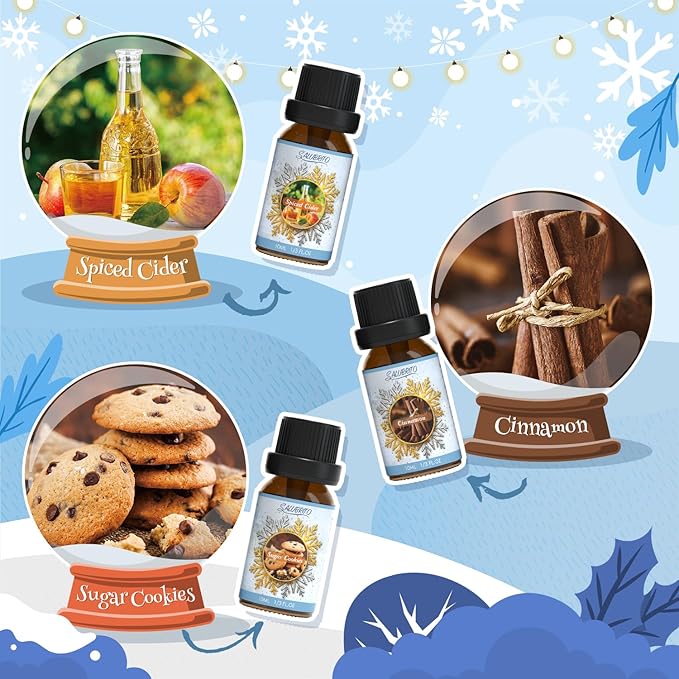 SALUBRITO Winter Fragrance Oils Set, Holiday Essential Oils for Diffuser, Candle, Soap Making - Christmas Tree, Cinnamon, Gingerbread, Candy Cane, Spiced Cider, Sugar Cookies Scented Oil - Bloomnest