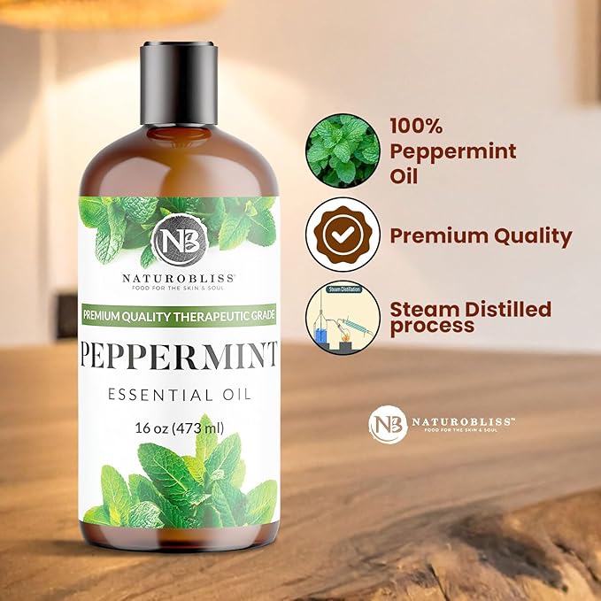 NaturoBliss Peppermint Essential Oil, 100% Pure and Natural Therapeutic Grade, Premium Quality Peppermint Oil, 16 fl. Oz - Perfect for Aromatherapy and Relaxation - Bloomnest