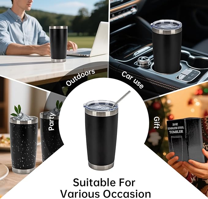 IEOVIEE 32 Pack 20oz Stainless Steel Bulk Tumblers with Lids and Straws Double Wall Insulated Travel Mug Durable Powder Coated Tumbler Bulk Cup for Cold and Hot Drinks(Black) - Bloomnest