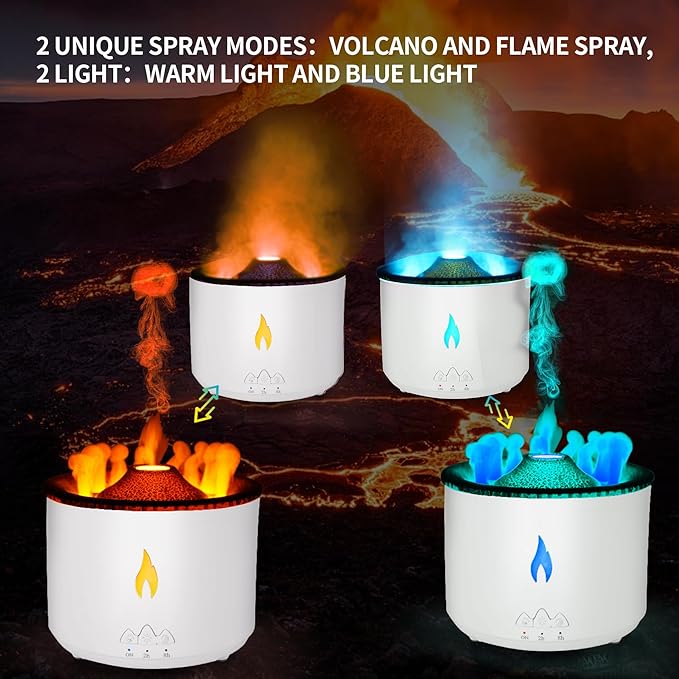 BOHOFAM Essential Oil Diffuser 360ML,Volcano Diffuser/Humidifier, Flame and Volcano 2 Mist Mosdes, Included 50ML Hotel Collection Essential Oil for Home, Bedroom,Large Room - Bloomnest