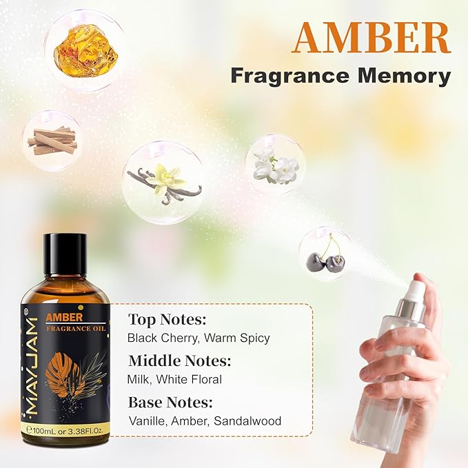 Amber Fragrance Oil Essential Oil, MAYJAM 3.38FL.OZ Amber Oil for Diffusers for Home, Long Lasting Scented Oils for Soap Candle Making - 100ML MAYJAM