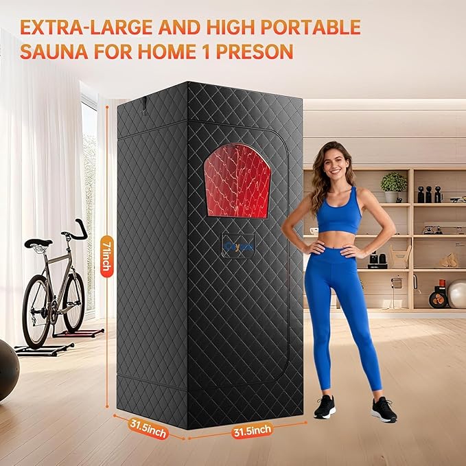 Infrared Sauna Box, Portable Sauna with 660nm Red Light Therapy & 850nm,5-Layer Waterproof, 3L 1300W Steamer,Folding Chair,for Home Sauna Spa Personal Saunas Tent Indoor Outdoor Bloomnest