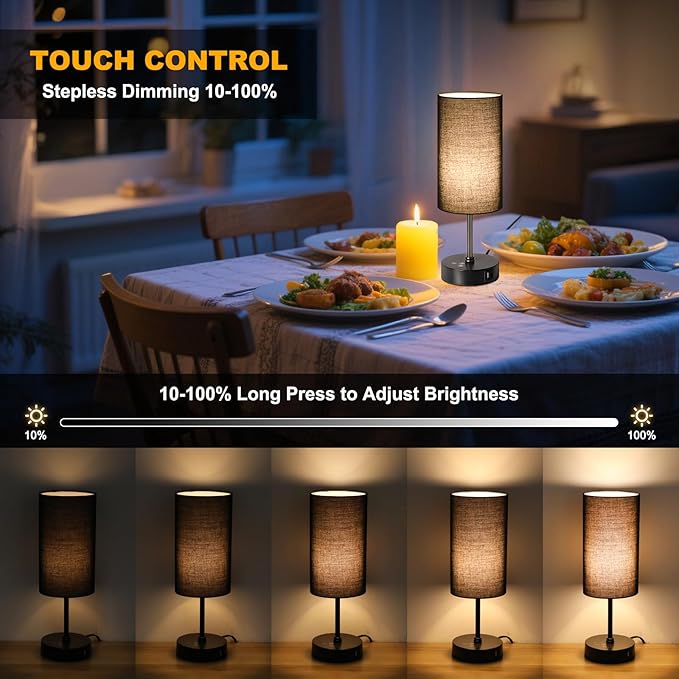 Unicozin Small Table Lamp,3 CCT 3000K/4500K/6500K & RGB Color Changing,Stepless Dimmable Touch Control Bedside Lamp for Reading,Ambience Nightstand Light for Home Decor Party,Black Shade - Bloomnest