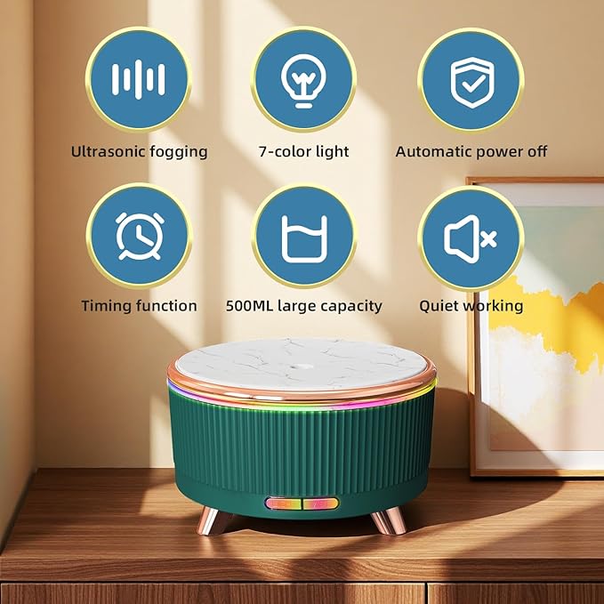 500ML Essential Oil Diffuser: Ultrasonic Aroma Diffuser with Remote Control for Spa Hotel Yoga Room - Humidifier for Bedroom with 7-Color Night Lights & Auto Shut-Off for Nursery/Women Home Relaxation - Bloomnest