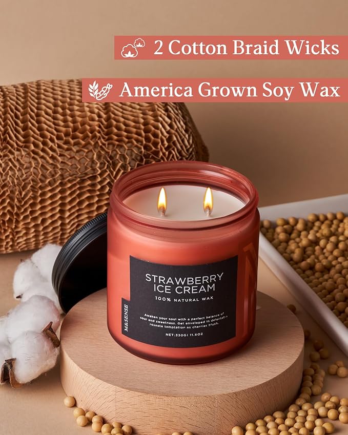 M&SENSE Natural Soy Candles for Home Strawberry Ice Cream Scented, 11.6oz 70 Hours Long Burning Hand Poured Candles Home Decor Housewarming Gift for Women and Men - Bloomnest