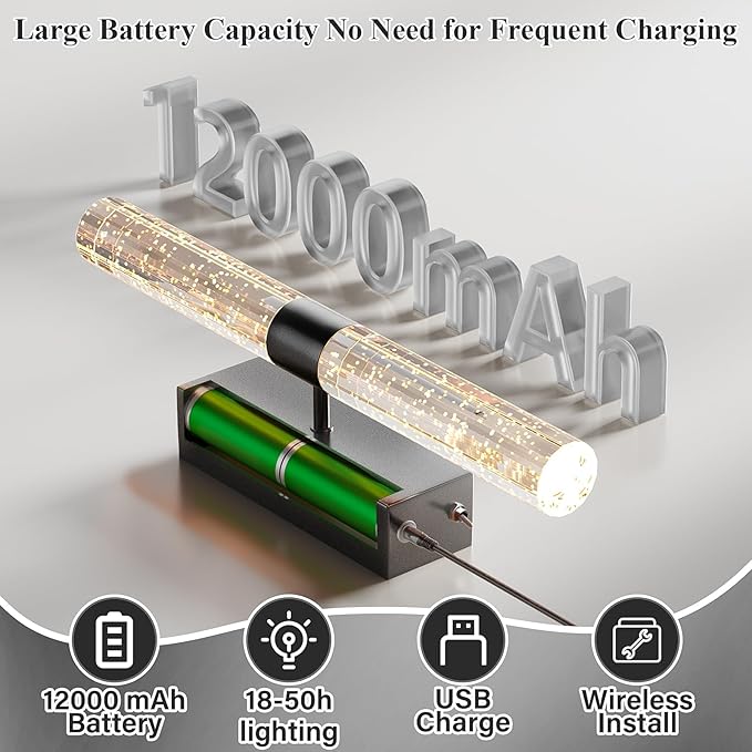 camuucci Battery Operated Black Wall Sconces Set of 2 Rechargeable Battery Powered Wall Light with 12000mAh Indoor Not Hardwired Dimmable Wall Lamp Fixtures for Bedroom Living Room 20.9 Inches - Bloomnest