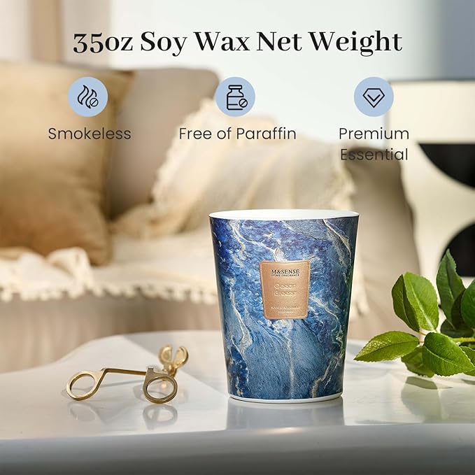 M&SENSE Ocean Breeze Scented Candles for Home, 3-Wick Highly Scented Jar Candles, 35 Oz 150 Hours Long Lasting Burning Candles Gifts for Women, Relaxing Aromatherapy Candle for Stress Relief - Bloomnest