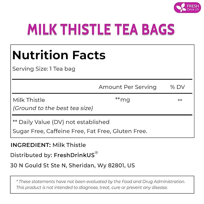 FreshDrinkUS, Premium 135 Milk Thistle Tea Bags, 100% Natural & Pure from Milk Thistle Seeds. Milk Thistle Seed Herbal Tea. Made with Natural Material Tea Bags. No Sugar, No Caffeine, No Gluten, Vegan. - Bloomnest