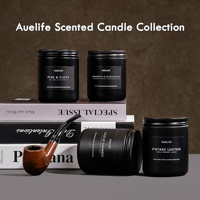 Whiskey Tobacco Candle | Masculine Candles for Men, Soy Candles for Home Scented, Manly Gifts Tobacco Candle for Home - Gifts for Men, 7oz Black Jar - Bloomnest