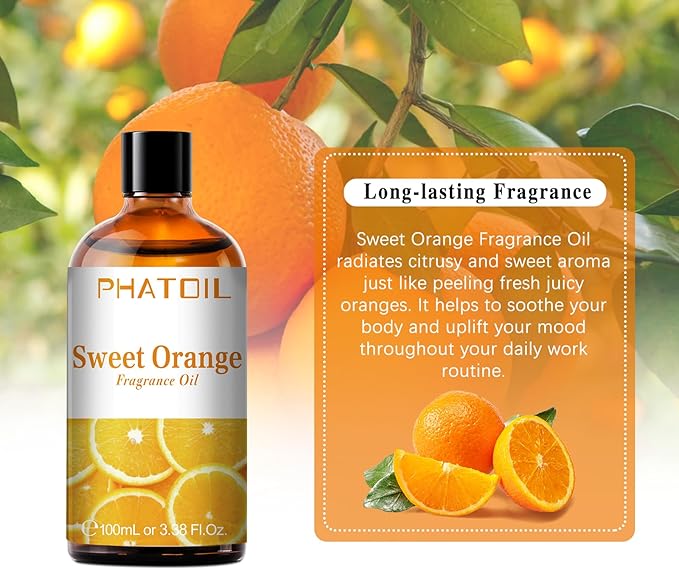 PHATOIL 100ML Sweet Orange Fragrance Oils for Aromatherapy, Diffuser Oils for Home, Perfect for Humidifier, Yoga, DIY Candle and Soap Making - 3.38FL.OZ - Bloomnest