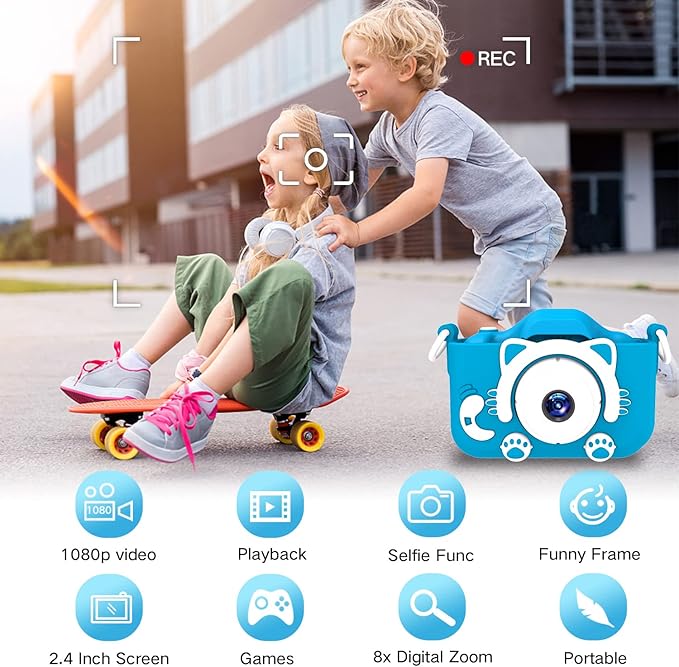 Goopow Kids Camera Toys for 3-8 Year Old Girls Boys,Children Digital Video Camcorder Camera with Cartoon Soft Cover, Best Chritmas Birthday Festival Gift for Kids - 32G SD Card Included - Bloomnest