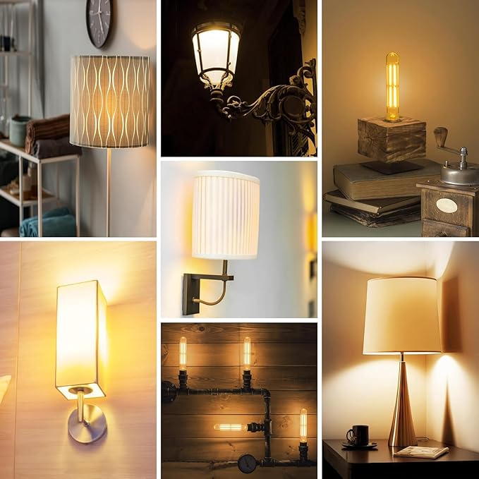 8.9IN LED Light Bulbs E26 Base, 6W 800LM 2700K Soft White T10 T9 Vintage Edison Bulbs Dimmable, AC 120V Equal 80 Watt Clear Glass Long Tubular Filament Bulb, UL Listed - 2Pack - Bloomnest