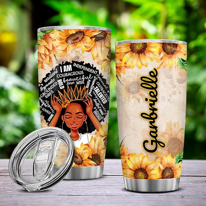 winorax Black Girl Tumbler Personalized Melanin Cup 20oz 30oz Stainless Steel Double Wall Vacuum Insulated Tumblers Coffee Travel Mug With Lid African Gifts For Women Magic Queen Girls Friends Sister - Bloomnest