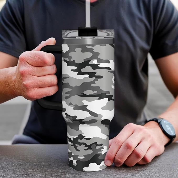 SANDJEST Camouflage Tumbler 40oz Stainless Steel Insulated with Lid & Straw, Camo Gifts for Men Dad Husband Brother Grandpa Veteran Hunting Lover on Christmas Birthday Valentine Fathers Day - Bloomnest