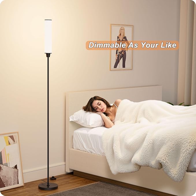 Floor Lamp with Remote Control, Floor Lamps for Living Room/Bedroom/Office, Stepless Adjustable 3000K-6000K Colors and 10-100% Brightness,Standing Light with Foot Switch (Black+Beige Linen) - Bloomnest