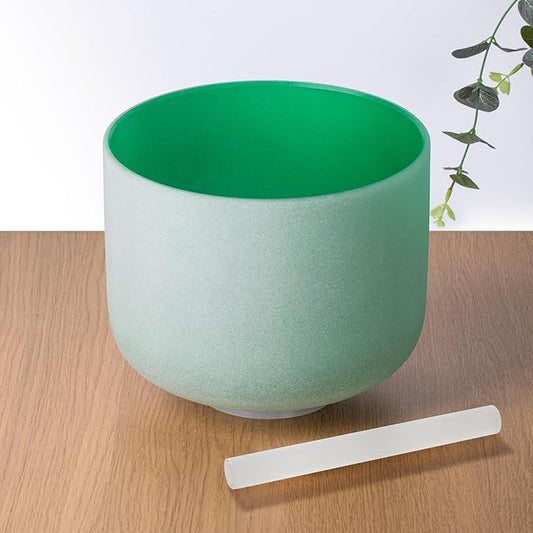432hz 8 inch Green F Note Heart Chakra Quartz Crystal Singing Bowl with Resonance Striker for Healing Mindfulness Meditation Yoga Sound Baths - Bloomnest