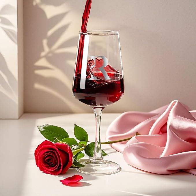 Valentines Day Gifts for Her Women - Personalized Initial Wine Glasses Custom Gift, Galentines Gift Christmas Mothers Day Birthday Gifts for Women Her Mom Wife Best Friend Sister (R) - Bloomnest