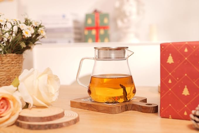 CNGLASS One-Touch Glass Teapot with Stainless Steel Filter Lid,20oz(600ml) Glear Tea Kettle Stovetop Safe,Borosilicate Glass Tea Pots for Loose Leaf Tea - Bloomnest