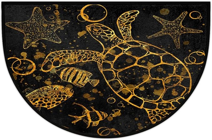 Half Round Door Mat, Gold Sea Turtle Print Non-Slip Half Circle Rug Washable Home Decor Cute Door Mat for Indoor Outdoor Living Room Bedroom Kitchen Patio(36"x24") - Bloomnest