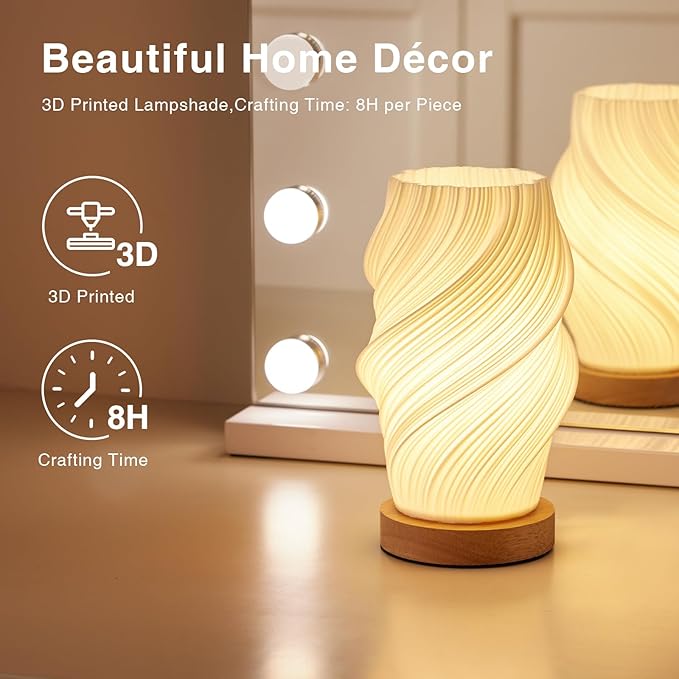 Table Lamp Bedside Lamps for Bedroom, Small Night Stands Desk Lamp, Mood Warm Cozy Lighting, Vintage Boho Cool Mid Century Modern Lamp, Aesthetic Accents Home Room Decor (Warm-E, Medium) - Bloomnest