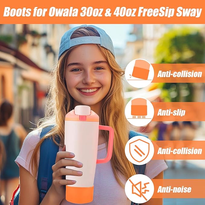 Mity rain 2PCS Protective Silicone Boots for Owala 30oz & 40oz FreeSip Sway Bottles & Tumblers - Accessories for owala, Enhances Stability & Prevents Scratches (Orange) Mityrain