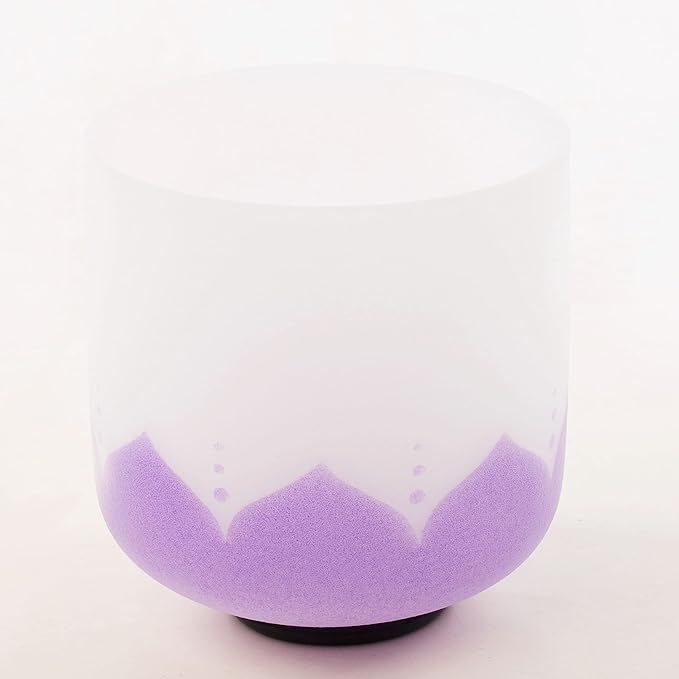 Leize Quartz Crystal Singing Bowl 432hz B Note Crown Chakra Violet Lotus Design 6" Wide with Suede Striker - Bloomnest
