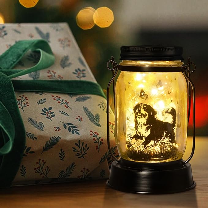 Bernese Mountain Dog Gifts for Women/Men Bernese Mountain Solar Lanterns Birthday Dog Lovers Lantern Pet Loss Dog Memorial Lights Solar Garden Decoration for Yard, Patio,Backyard,Porch Torches Light - Bloomnest