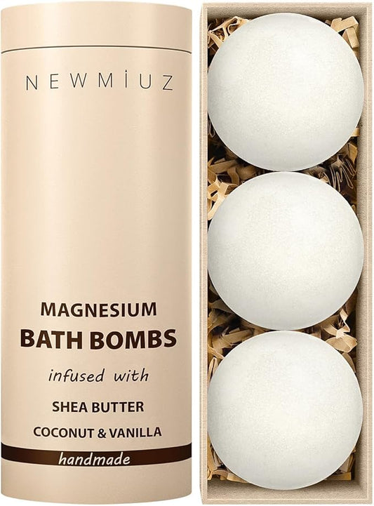 Magnesium Bath Bombs Post Workout Recovery Sore Muscles Tension Epsom Salt Bath Infused with Vanilla SheaButter Coconut Perfect Stocking Stuffers Gift - Bloomnest