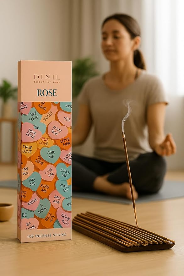 Dinil Rose Incense Sticks – 100 Sticks | Hand-Rolled, Charcoal-Free | Clean Burn, Low Smoke | Aromatic Incense for Meditation, Yoga & Home Fragrance Dinil