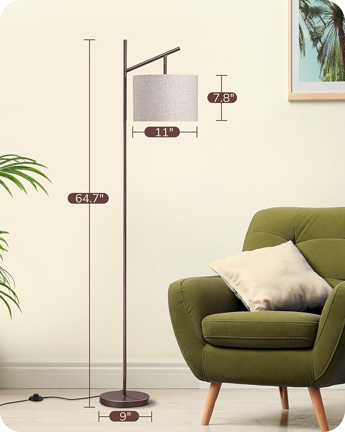 EDISHINE 64.7" Modern Minimalist Floor Lamps for Living Room with 3 Color Temperatures Bulb & Adjustable Linen Shade, Foot Pedal Switch, Tall Standing Lamp for Bedroom Office, Brown - Bloomnest
