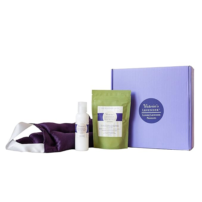 Victoria's Lavender Neck Wrap Gift Set with Bath Salts, Hand & Body Lotion - Skin Care Set & Spa Kits, Bath and Body Products for Women, Beauty Products For Women Made in the USA - Lavender (Set of 3) - Bloomnest