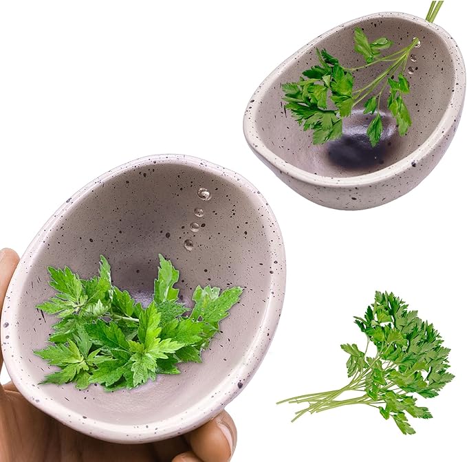 Herb Stripper, Herb Chopper, Herb Stripper Bowl, Kitchen Herb Stripping Tool for Kale, Small Pottery Herb Stripper Ceramic Bowl, Suitable for Peeling off the Leafy Assembly (White Glaze) - Bloomnest