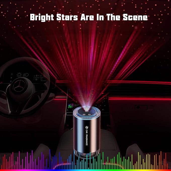 Smart Car Air Freshener Diffuser with Starry Sky Projection and 50ml Perfume, 3 Mode Adjustable Rechargeable Car Aroma Diffuser,Auto On/Off Intelligent(Enchanted Forest) - Bloomnest