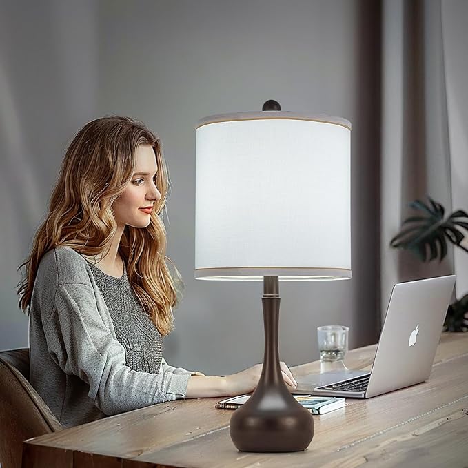 23" Brown Metal Modern Table Lamp Set of 2,Farmhouse Bedside Lamps for Living Room, 3 Color Temperature Rustic Table Lamps for Bedroom, Night Stands, Dorm,Office, Home Décor (Bulb Included) ﻿ - Bloomnest